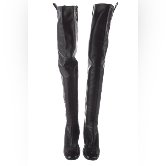 Chanel Black Lambskin Leather Over the Knee Boots - Picture 7 of 14